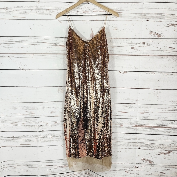 Sachin & Babi | Dolly Gold Sequin Organza Slip Dress NWT - Picture 3 of 7